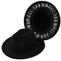 Chapeau haut de forme unisexe respirant 100 % coton, style gothique punk théâtral, avec décoration de phases lunaires peinte à la main, mystique médiéval de niche