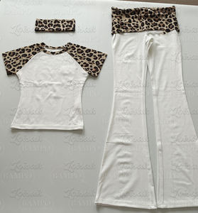 Camicia a maniche corte con stampa <span class=keywords><strong>leopardata</strong></span> personalizzata da <span class=keywords><strong>donna</strong></span> con pantaloni pieghevoli abbigliamento da esterno completo ghepardo stampa <span class=keywords><strong>leopardata</strong></span> Set due pezzi - Product Image 4