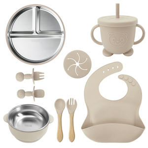 Ensemble de vaisselle pour enfants sans BPA, 9 pièces, acier inoxydable, assiette à ventouse en silicone, bol, ustensiles pour bébé - Product Image 2