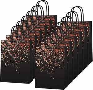 Wholesale Custom Size Party Favor Shopping Gift Kraft <b>Paper</b> Bags Black Hot Stamping Printing Birthday Gift <b>Paper</b> Bag - Product Image 1