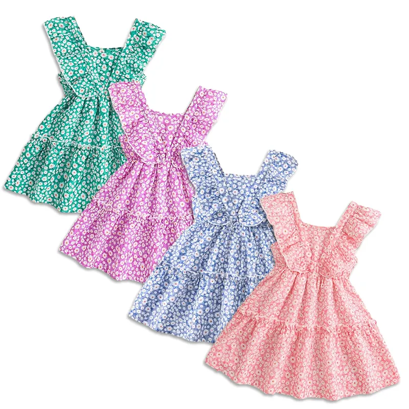 Organic bamboo kids' dresses wholesale sleeveless girl dress customize children's dress for girls jersey children clothes