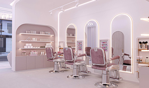 อุปกรณ์เสริมความงามแบบมืออาชีพเฟอร์นิเจอร์สำหรับร้านทำผมสีชมพูพร้อมไฟ LED สำหรับร้านตัดผมทันสมัย - Product Image 3