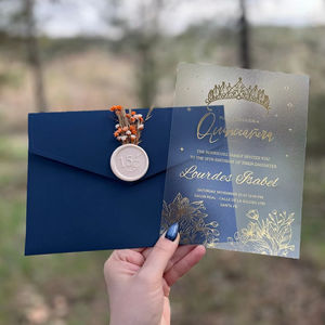 Luxe Unique Bleu Marine Doux 16 Enveloppes De Velours Pour Invitations Acrylique Quinceanera Avec Cire Sceau Faire Partie Mariage - Product Image 1