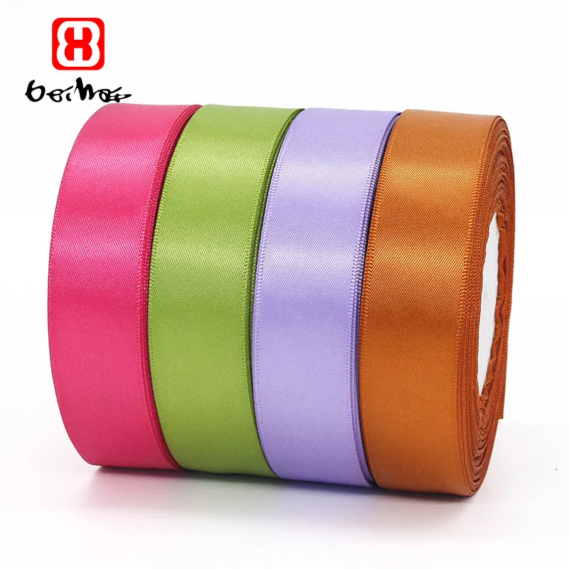 Ribbon Factory Wholesale Stock 30 Colors Double Face Plain 1 Inch 100% Polyester Silk Satin Ribbon 25 Mm Ribbon Roll Custom Logo