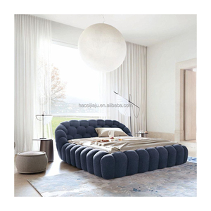 Lit de sol français en tissu crème pour chambre de fille, chambre principale, style simple et moderne, lit à bulles <span class=keywords><strong>Netflix</strong></span> - Product Image 1