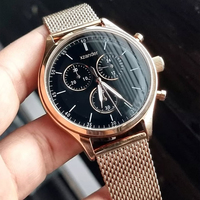 Montre à quartz multifonction pour homme, 43 mm, avec bracelet en maille d'acier inoxydable, trois sous-cadrans, chronographe, aiguilles luminescentes