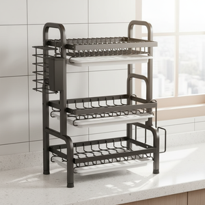 Égouttoir à vaisselle à 3 niveaux grande capacité avec plateau de récupération d'eau, organisateur de comptoir de cuisine pour bols, assiettes et ustensiles de cuisine - Product Image 5