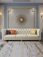 Set Sofa Velvet Chesterfield Putih Ottoman 3+2+Ottoman Modern untuk Ruang Tamu, Gudang, Sekolah, Vila