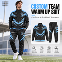 Ensemble de survêtement de football personnalisé, veste zippée et pantalon, noir et bleu, tenue d'équipe de club, impression de logo personnalisé, OEM, vente en gros, faible MOQ