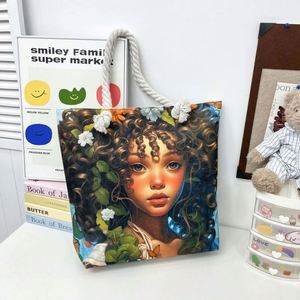 Sac fourre-tout tendance et mignon en coton écologique, réutilisable, pour courses, motif dessin animé, à porter à l'épaule - Product Image 3