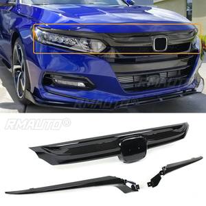 Grille de pare-chocs avant de style sport noir brillant/fibre de carbone avec garniture chromée pour Honda Accord 2018 2019 - Product Image 1