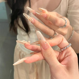 Uñas Postizas Largas y Delgadas con Diseño de Corazón Tridimensional y Lazo Rojo con Puntos, Uñas Postizas de Cobertura Completa para <span class=keywords><strong>Mujeres</strong></span>, Manicura - Product Image 2