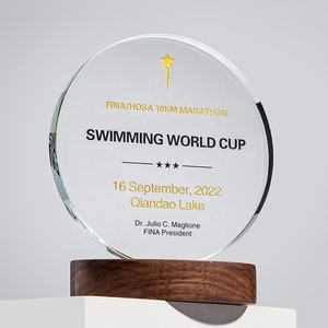 Trophée en cristal K9 à facettes rondes, plaque de protection, base en bois optique polie, souvenir d'entreprise personnalisé, cadeau de reconnaissance - Product Image 5