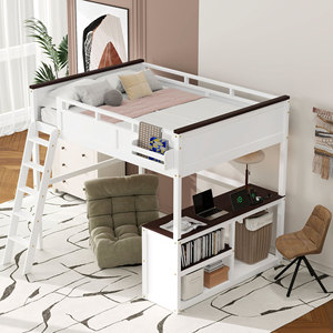 Dormitory <b>Bed</b> With Desk And Storage Shelf White <b>Space</b> <b>Saving</b> Bedroom Furniture For Children Adults Elderly - Product Image 3