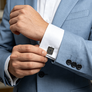 Stylish Square Enamel Grey and Silver Plated <b>Cufflink</b> and Studs Sets <b>for</b> French <b>Shirt</b> - Product Image 1