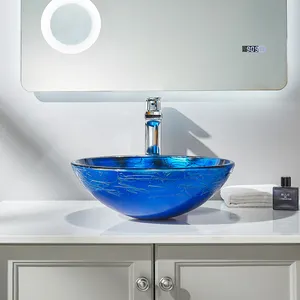 Сертификация CUPC, раковина из синей фольги для ванной комнаты в итальянском стиле, раковина, раковина из закаленного стекла