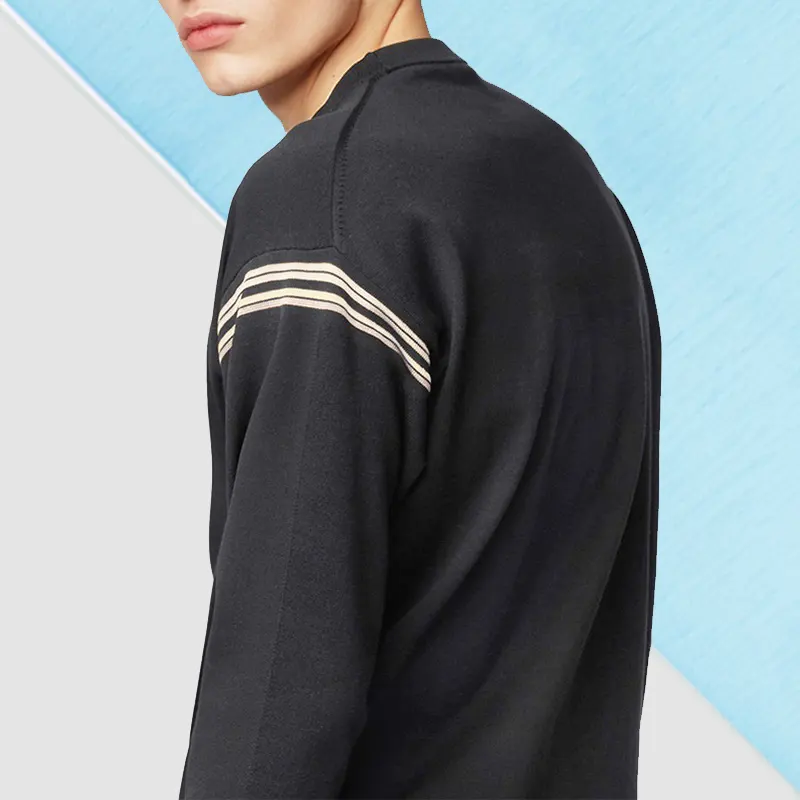 [नि: शुल्क नमूना] फैशन काले स्वेटर स्वेटर कस्टम कशीदाकारी लोगो बुनाई पुरुषों की पतली लंबी आस्तीन ऊन स्वेटर