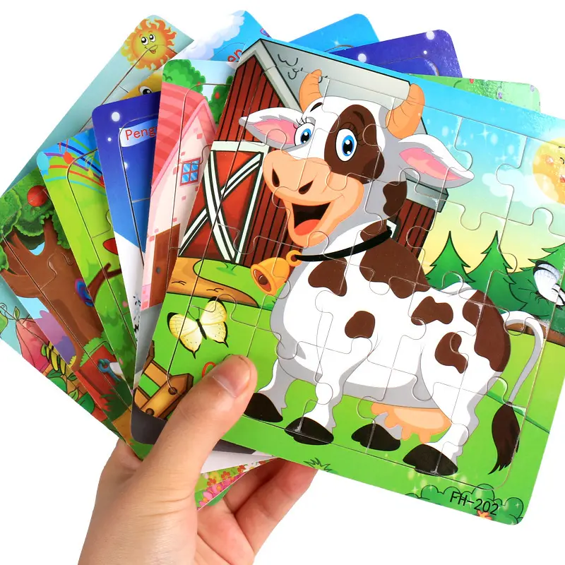 Montessori wholesale wooden kids cartoon animal jigsaw puzzle children early educational cognitive intelligence learning game