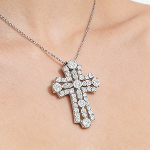 CUSTOM SILVER 10K/14K/18K GOLD PLATED LAB GROWN CVD DIAMOND CLASSIC ENGAGEMENT GIFT SWEATER <b>CHAIN</b> NECKLACE <b>CROSS</b> PENDANT - Product Image 3