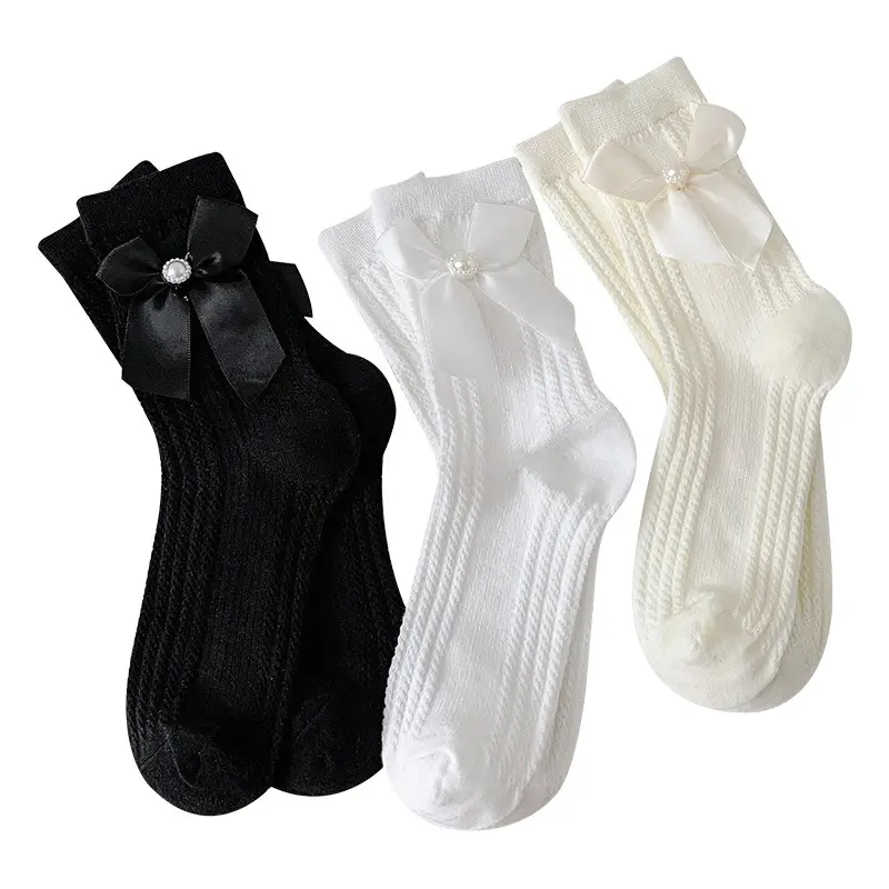 Çorap kadın inciler ekip moda yaylar ile beyaz çoraplar kadın pamuk japon güzel kolej çorap