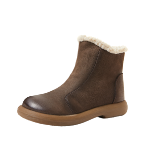 מגפי קרסול חומים מעור לנשים מבית Xinzirain עם בטנת פרווה סינתטית וקצוות פרווה, סוליה עבה, מגפי חורף שלג יומיומיים - Product Image 1