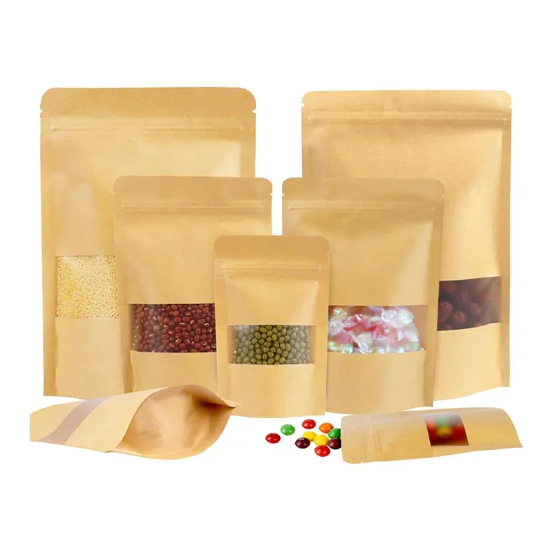 Kleines MOQ Custom ize Logo Bio-Tee Lebensmittel verpackung Kraft papier Müsli-Verpackungs tasche mit wieder versch ließbarem Reiß verschluss
