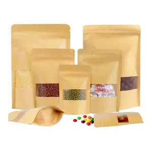 Small MOQ Customize Logo Organic Tea Food Packing Kraft Paper Granola Packaging Bag with Reclosable Zip lock