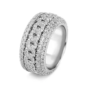 S925 סטרלינג כסף היפ הופ אייס מתוך מעוקב Zirconia CZ טבעת לגברים נשים ספינר קובני שרשרת עגול תכשיטים טבעות תכשיטים