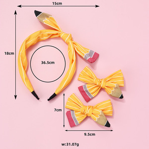 Ensemble d'accessoires pour cheveux pour filles : pinces à cheveux en tissu personnalisées avec nœuds crayon et design créatif, et bandeaux pour la rentrée scolaire - Product Image 6