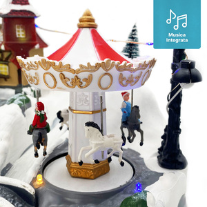 Village de Noël enneigé avec lumières, musique, carrousel, train en mouvement 31x19.5x21 cm - Product Image 4