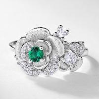 Bague en émeraude cultivée en laboratoire, brossée, en argent sterling S925, or rose, élégante, pour l'index, bijoux fins et tendance, cadeau d'anniversaire pour femme