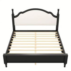 Cama Doble de Madera Sólida, Moderna y Minimalista, con Tapizado Suave, para Recámara Principal, Muebles de Hotel o Villa - Product Image 5