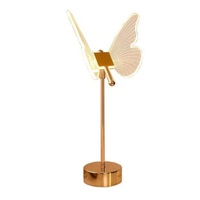 Lampe de table LED USB en acrylique et métal, style papillon, moderne, minimaliste, luxe léger, lumière d'ambiance nocturne pour chambre à coucher, chambre de filles