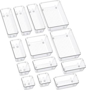 Hot Selling 7/9/10/12/16/21/25pcs Injection-Molded Rectangle Desk <b>Drawer</b> Organizers Trays Set Clear <b>Plastic</b> <b>Storage</b> Bins - Product Image 1
