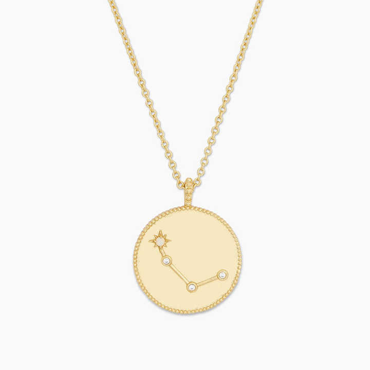 Wholesale Trendy 925 Sterling Silver 18k Gold Cubic Zirconia Astrology Horoscope 12 Zodiac Sign Coin Pendant Necklace for Women