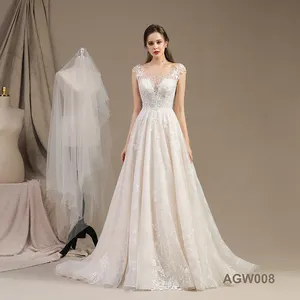 Simple sleeveless lace wedding dress waist - down temperament simple wedding dress