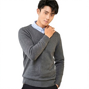 Pull en cachemire et laine de haute qualité pour homme, col rond, tricot gaufré, couleur unie avec logo, collection hiver, vente en gros usine - Product Image 2