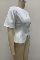 Jaket pendek wanita putih lengan pendek kerah mandarin kancing peplum model crop blazer