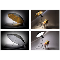 Kit d'éclairage de studio photo pliable en métal noir et or blanc de 33 pouces avec parapluie et ampoules à lumière douce sur trépied