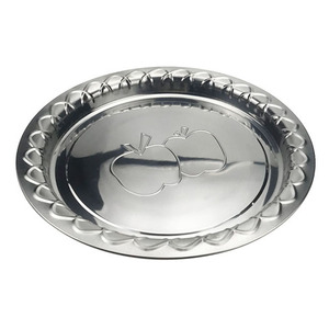 Bandeja Redonda <span class=keywords><strong>de</strong></span> Acero Inoxidable para Servir, Plato para Frutas y Alimentos con Diseño <span class=keywords><strong>de</strong></span> Manzana, Plato Metálico Duradero para Cocina, Hogar, Restaurante, Hotel - Product Image 2