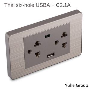 Enchufe múltiple doméstico de doble pared estándar tailandés serie 118 con panel de metal cepillado, interruptor y enchufe eléctrico. - Product Image 3