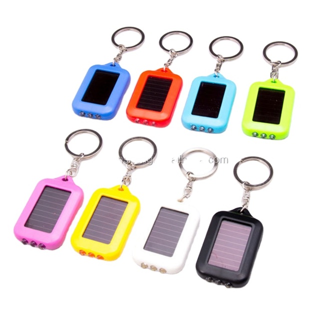 Solar Power 3 LED Flashlight Keychain Light Lamp Torch