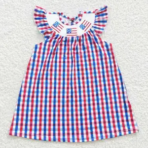 4 luglio smocked dress toddle girls patriotic Forth of July independence day milk silk dress wholesale girls dress