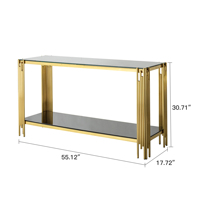 Console de table en verre trempé QIANCHENG, style américain, pour hall d'hôtel, console dorée avec plateau en verre, style moderne en métal