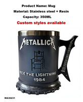 Tazza Personalizzata per il 42° Anniversario della Band Rock - Tazza in Resina e Acciaio Inox da 11oz con Icona 3D dei Metallica