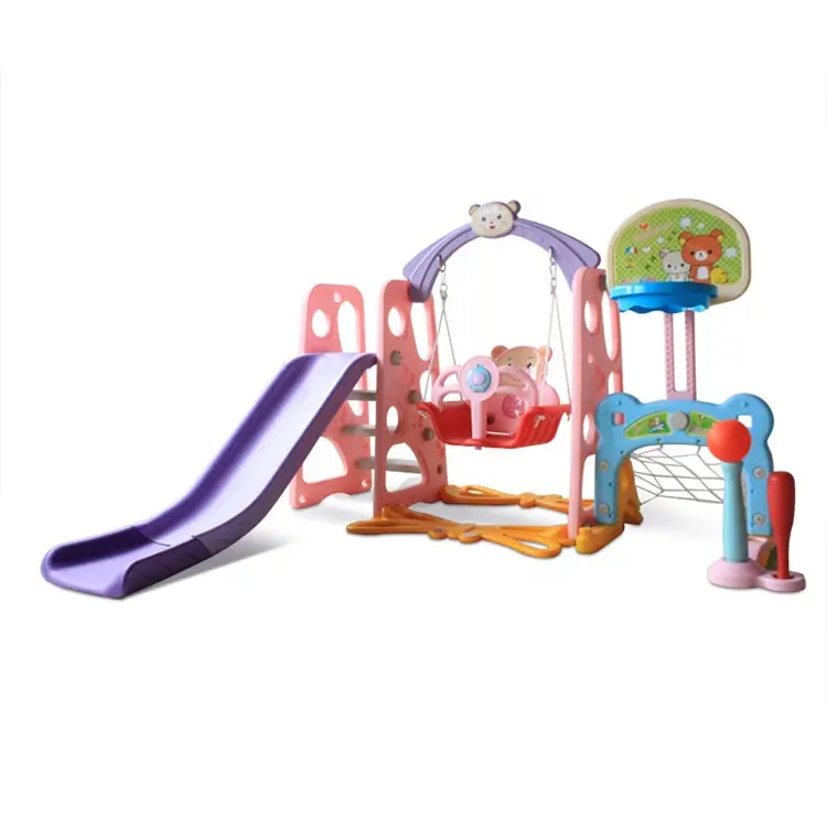 Manufacturer on sale cheap price multifunctional 5 in 1 combination plastic indoor kids toys plastic slides and swings for kids