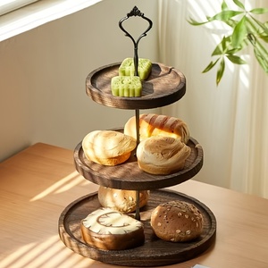 Vassoio decorativo rotondo in legno da forno staccabile a tre strati per la conservazione e il servizio di dessert - Product Image 4