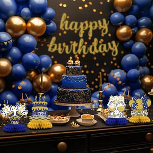 Décorations d'<span class=keywords><strong>anniversaire</strong></span> bleues <span class=keywords><strong>et</strong></span> dorées - Centres de table en nid d'abeille, élégants toppers de table pour adultes, décorations d'<span class=keywords><strong>anniversaire</strong></span> stylées - Product Image 4