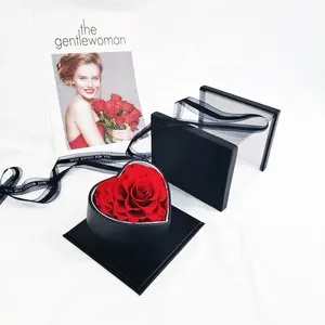 2023 Herzform 9-10cm Durchmesser konservierte Rose Single Rose Square Box mit Acryl deckel für Valentinstag Geschenk