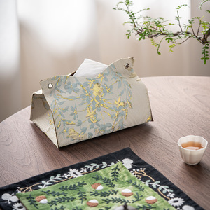 Boîte à mouchoirs brodée en brocart de style chinois, en coton et lin, pour la salle de thé, utilisation sur le bureau - Product Image 3